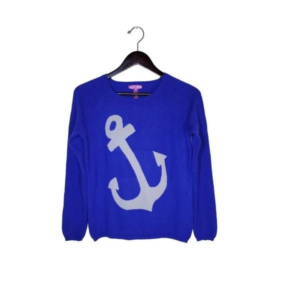 Aqua Girls Long Raglan Sleeves Blue Anchor Cashmere Sweater Pullover Size XL - Picture 1 of 9